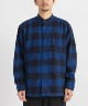 OFFICER STAND COLLAR SHIRT COTTON FLANNEL BLOCK CHECK(ブルー-1)