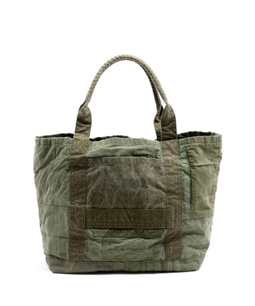 COTTON US ARMY CLOTH PATCHWORK TOTE BAG M
